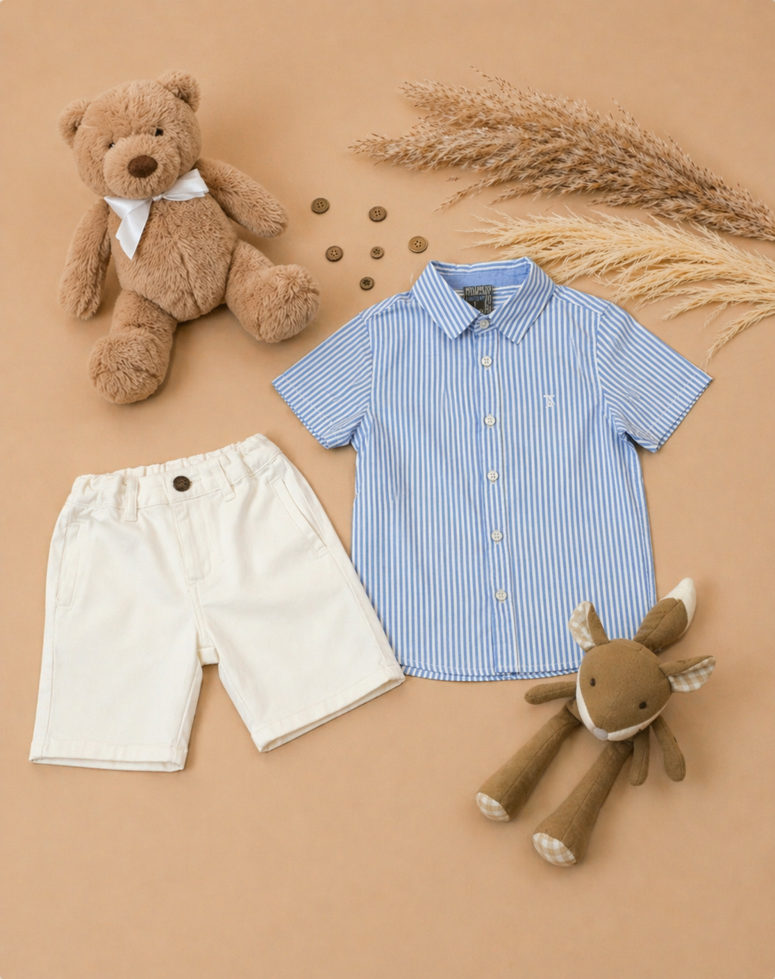 Modelo Tadeo Conjunto Bebé Camisa Rayas Bermuda Dril 2 Piezas Algodón